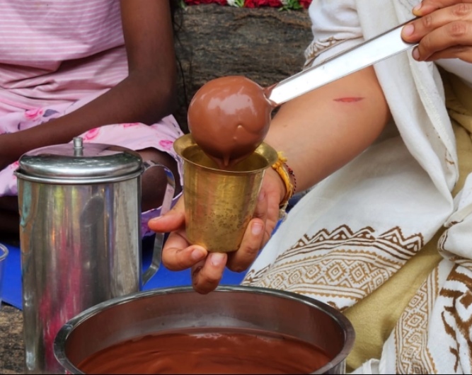 A rich cup of ceremonial-grade cacao drink